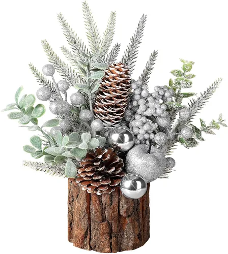 hatisan Árbol de Navidad Pequeño, Árbol de Navidad Artificial con Adornos Navideños Piña Baya, Árbol de Navidad de Mesa para Decoraciones Navideñas