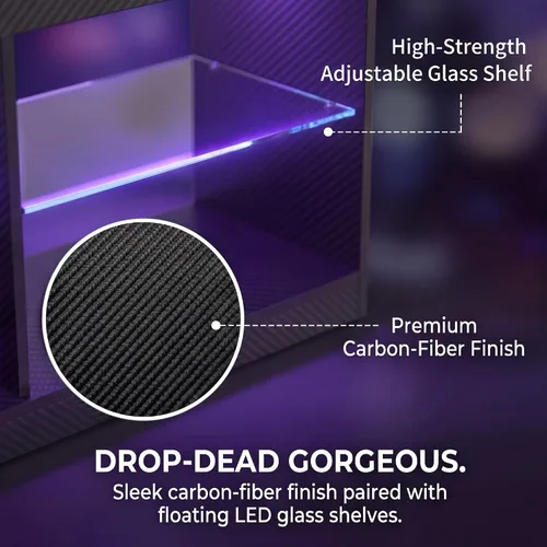 Miniatura 4 de JUMMICO Soporte de TV, centro de entretenimiento LED, soporte de TV para juegos para TV de más de 65 pulgadas, parte superior de fibra de carbono
