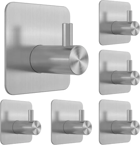 Honmein 6 Piezas Ganchos Adhesivos de Pared para Colgar - Ganchos de Ducha Impermeables, Ganchos de Toalla de Servicio Pesado para Baños, Cocinas y