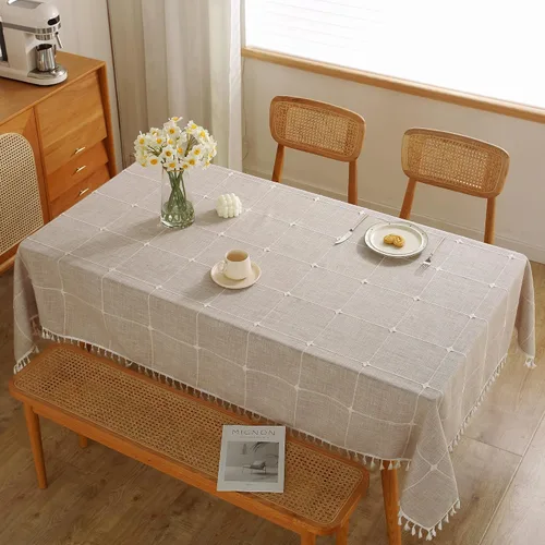 Miniatura 2 de JIALE Mantel para mesa rectangular, 120 pulgadas marrón y 120 pulgadas, manteles de color marrón a cuadros marrón a rayas marrones de lino
