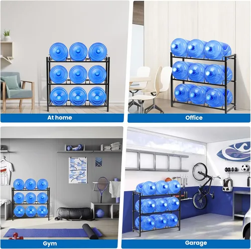 Miniatura 6 de Soporte para jarra de agua de 5 galones para 9 jarras de agua sin tambalearse, estante de almacenamiento de jarra de agua desmontable de 3 niveles