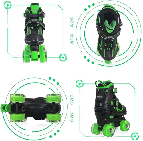 Miniatura 2 de Nattork - Patines de ruedas para niños y niñas, 4 tamaños, patines ajustables con ruedas iluminadas, divertidos patines para niños pequeños, Verde