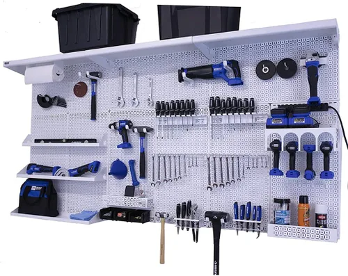 Miniatura 13 de OmniWall Weekend Warrior XL - Sistema de organización de pared de metal (negro/azul)