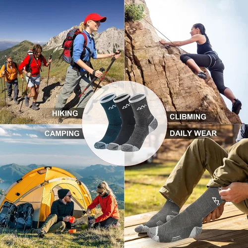 Miniatura 7 de innotree Paquete de 3 calcetines de senderismo de lana merino para hombre, calcetines de senderismo acolchados micro Crew para senderismo que