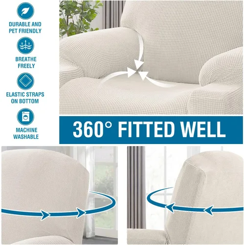 Miniatura 6 de H.VERSAILTEX Funda elástica para sillón reclinable, funda para silla reclinable de elevación eléctrica, ajustable estándar con bolsillo lateral