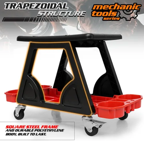 Miniatura 4 de M-AUTO Taburete mecánico Asiento de detalle Asiento móvil utilitario rodante con ruedas giratorias bloqueables, capacidad de 300LBS Asiento rodante