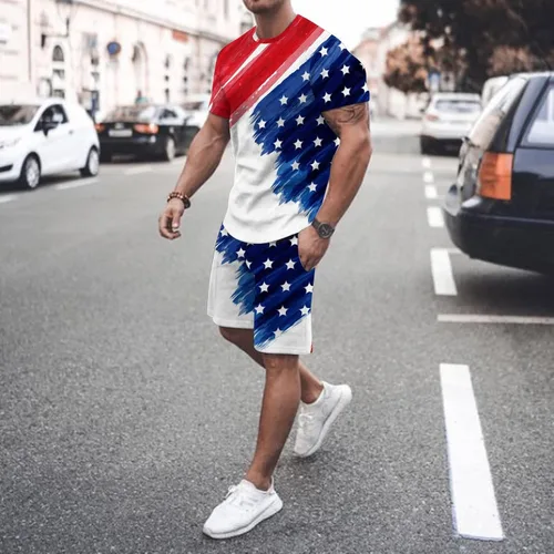 Miniatura 3 de Conjunto deportivo de personalidad para hombre, conjunto de 2 piezas, camiseta de manga corta y pantalones cortos, chándales casuales de moda