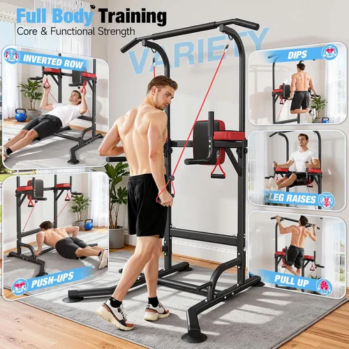 Miniatura 5 de Dskeuzeew Power Tower Estación de Barra de Dominadas para Gimnasio en Casa Fuerza, Estación de Dominadas y Fondos de 450 LBS Entrenador Asistivo