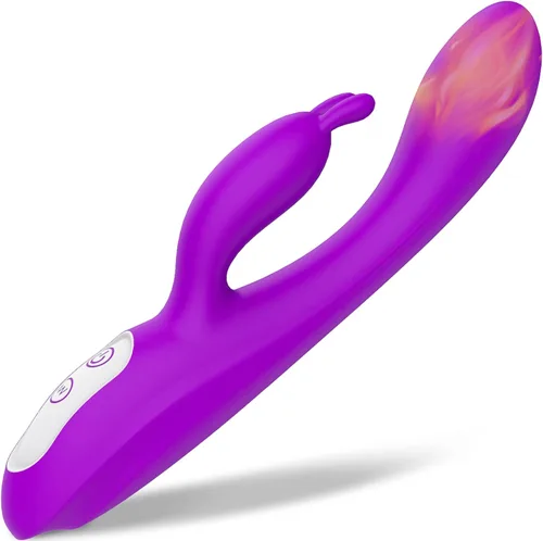 Vibrador Rabbit G Spot con función de calefacción y orejas de conejo para estimulación del clítoris y punto G, consolador impermeable con 9 potentes