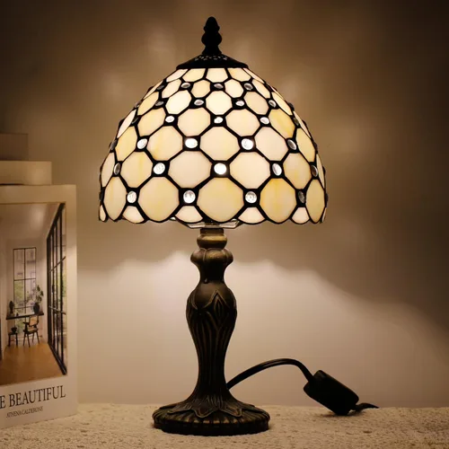 Miniatura 10 de Pequeña Lámpara Tiffany de Vidrio Emplomado, Lámpara de Mesa, Mini Luz de Acento de Escritorio para Dormitorio, Mesita de Noche, Lectura, Hogar