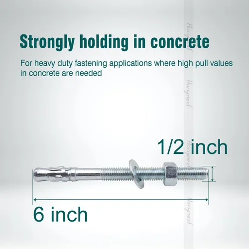 Miniatura 2 de Kit de anclaje de cuña de acero al carbono de 1/2 x 6 pulgadas para cemento de hormigón, pared, suelo, cubierta, soporte de base de cerca, poste