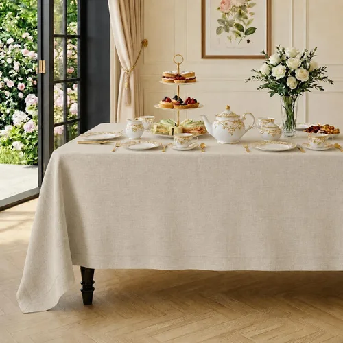 Classic Linen™ by D'Moksha - Mantel rectangular de 54 x 72 pulgadas, 100% lino puro, lavable a máquina para comedor, Día de la Madre, primavera,