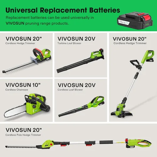 Miniatura 7 de VIVOSUN Cortasetos inalámbrico de 20", recortadora eléctrica de arbustos de 20V, recortadora de arbustos de 1400 RPM, hoja láser de doble acción