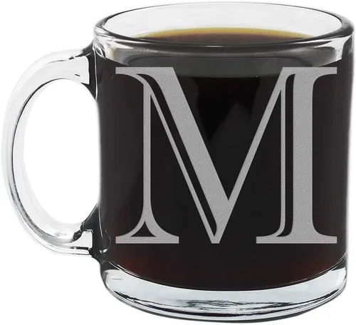 Miniatura 26 de Spotted Dog Company Taza de café de vidrio transparente con monograma grabado de 12 onzas (letra A), regalos de café personalizados de la A a la Z