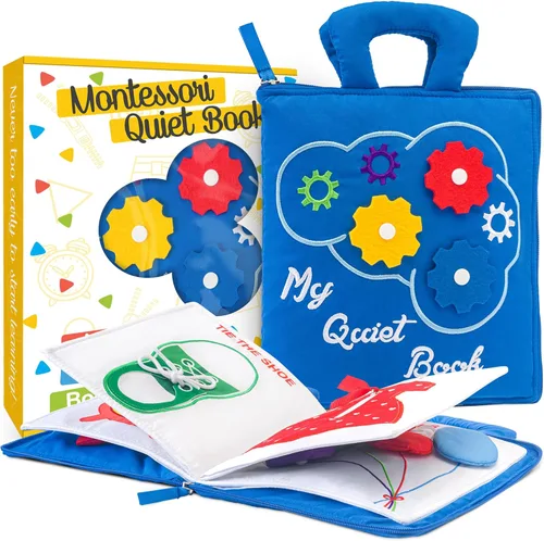 Miniatura 9 de deMoca - Juguete montessori, libro para bebés - Juguetes para niños pequeños - Juguete de viaje - Juguete educativo con actividades para niños y Azul