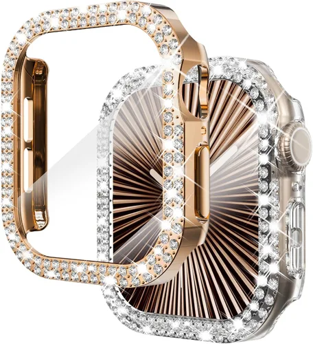 Miniatura 17 de NewWays Paquete de 2 carcasas brillantes para Apple Watch, 1.496 pulgadas, Series 3, 2, 1, diamantes de imitación de cristal con diamantes