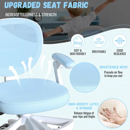 Miniatura 8 de Silla de escritorio ajustable para niños, silla ergonómica para computadora de estudio con reposapiés y reposabrazos abatibles, silla de trabajo