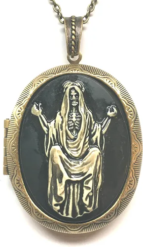 El Santo Corazón de Santa Muerte Camafeo Charm - ¡Creyentes de los Bienaventurados!, Bronce, No es una piedra preciosa