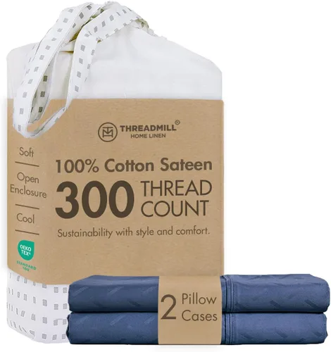 Miniatura 32 de Threadmill Home Linen Bedding - Juego de sábanas de 300 hilos, 100 % algodón, juego de cama de lujo, 4 piezas, tejido de satén suave, color blanco
