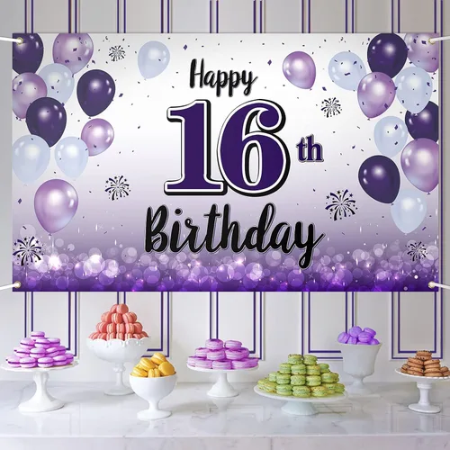 Miniatura 40 de Decoraciones de feliz cumpleaños 30, cartel grande de globo morado de 30 cumpleaños, suministros para fiesta de cumpleaños de 30 años. 30 (EE. UU.)