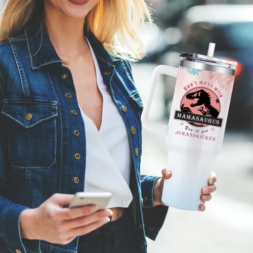Miniatura 3 de Regalos para mamá de hijo, divertidos regalos de cumpleaños para madre de hija, regalo para el día de la madre, 40 onzas, taza de dinosaurio