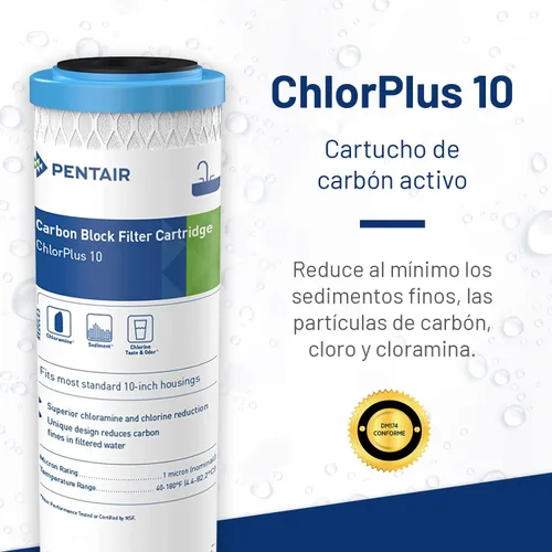 Miniatura 2 de Pentair Pentek - Filtro de agua de carbono ChlorPlus10, 10 pulgadas, cartucho de repuesto de carbono con reducción de cloramina para debajo