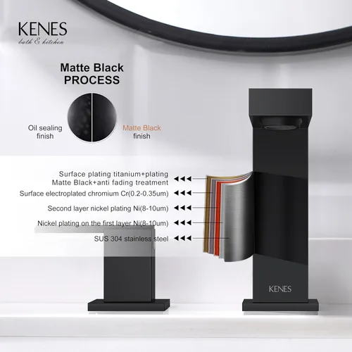 Miniatura 7 de KENES Grifo de Baño Extendido Negro Mate de Dos Manijas, Grifos de Lavabo de Baño Negro de 3 Orificios, 8 Pulgadas, Grifo de Tocador de Baño de 3