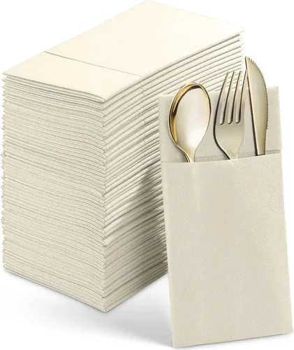 Miniatura 12 de Paquete de 50 servilletas desechables de lino con bolsillo integrado para cubiertos, tela preplegada azul como servilletas de papel para bodas