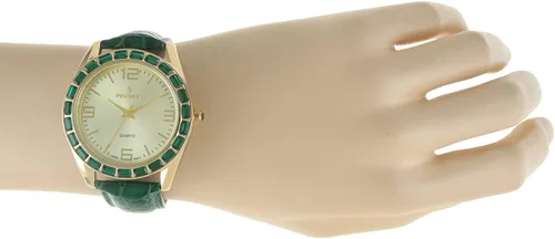 Miniatura 5 de Peugeot Reloj redondo acentuado de cristal para mujer, estilo novio con correa de cuero genuino