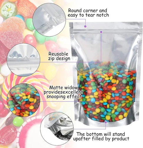 Miniatura 4 de Ctosree 200 bolsas de alimentos de pie, bolsas de caramelos, sellables, parte delantera transparente resistente con parte trasera de papel de 3.5" x