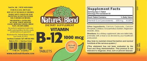 Miniatura 2 de Nature's Blend Tabletas de vitamina B12, 1000 mcg, 50 tabletas