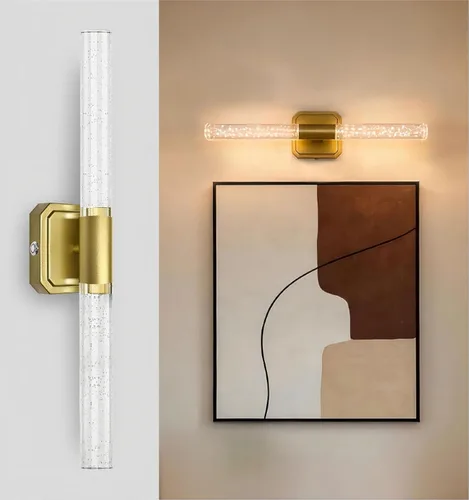 HISTAR Aplique de pared con pilas, 10000 mAh, aplique de pared de cristal dorado recargable, 3 colores, rotación de 360°, decoración de pared