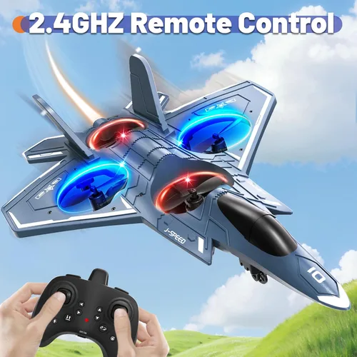 Miniatura 6 de Aviones RC de control remoto de espuma para niños y adultos mayores de 14 años, avión RC caza con luz, juguetes de caza con giro de 360°, rollo