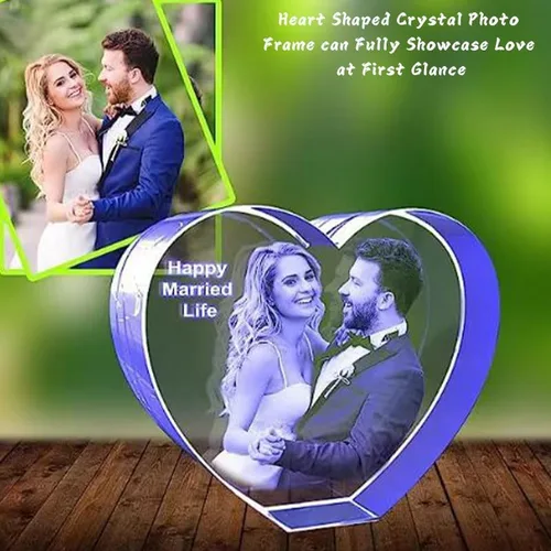 Miniatura 4 de Marco de corazón de cristal con foto 3D personalizado, imágenes 3D grabadas con láser, regalos conmemorativos de aniversario de boda para parejas