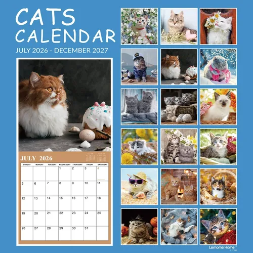 Miniatura 2 de Calendario 2026-2027 – Calendario de pared 2026-2027, julio de 2026 a diciembre de 2027, 12 x 24 pulgadas (abierto), calendario de gato de 18 meses