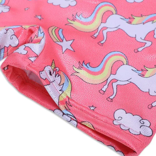 Miniatura 198 de HOZIY - Leotardos de gimnasia con pantalones cortos brillantes para niñas pequeñas; estampados de unicornio, aurora, arco iris, sirena, dinosaurio