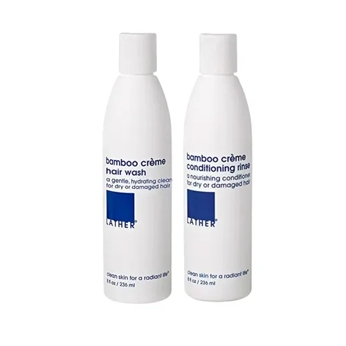 LATHER Bamboo Crème Hair Wash | Champú de aceites esenciales + acondicionador de enjuague de crema de bambú | Set de champú y acondicionador natural