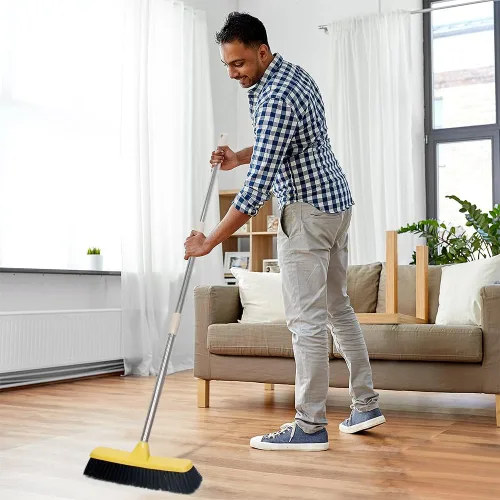 Miniatura 5 de Escoba de empuje con mango largo, cepillo de piso de cerdas suaves de 49.6 pulgadas, escoba de 12.2 pulgadas de ancho para limpiar baño, cocina