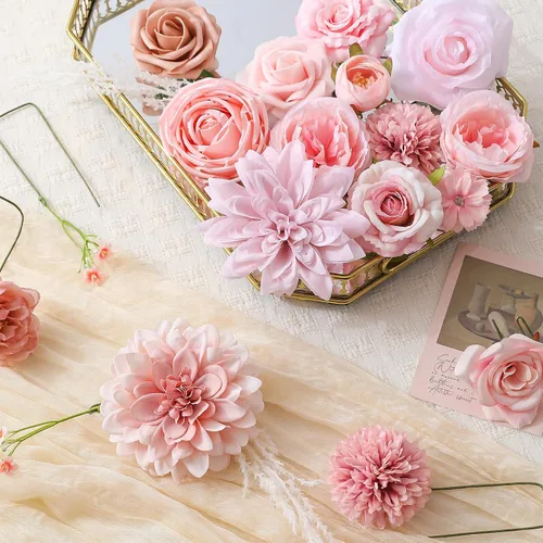 Miniatura 7 de Floweroyal Flores artificiales, rosas falsas, dalia con tallos para ramos de novia, baby shower, arreglo floral, centros de mesa, decoración