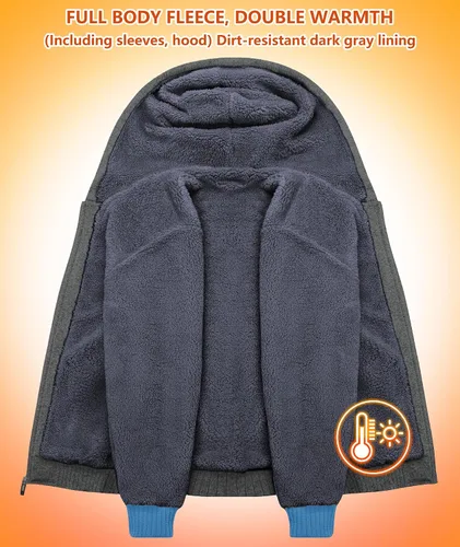 Miniatura 113 de GEEK LIGHTING Sudadera con capucha y cremallera para hombre, forro polar, chaqueta gruesa con capucha para invierno, cálida sudadera atlética