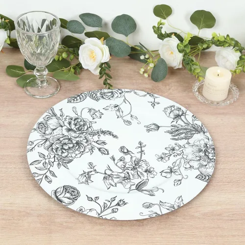 Miniatura 27 de Efavormart - Paquete de 10 platos de postre de plástico francés – Azul y Blanco Floral, platos de ensalada desechables redondos de 7 pulgadas