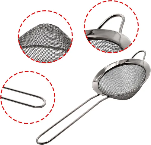 Miniatura 3 de Colador de malla fina negra – Tamiz de mano de acero inoxidable 304, filtro de cocina pequeño para hornear, té y cóctel (8.3 pulgadas)