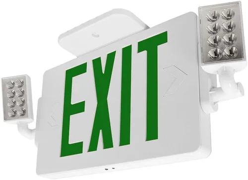 Miniatura 3 de LFI Lights® Thin COMBO UL 924 Listed, LED verde, señal de salida con luces de emergencia, blanco, 120-277 VCA cableada con batería de respaldo