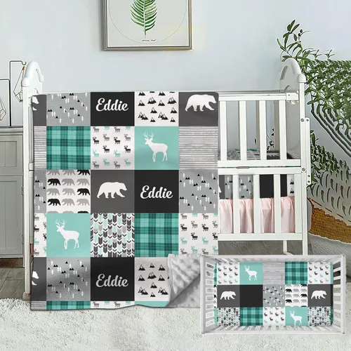 Miniatura 7 de Juego de ropa de cama personalizado para cuna para bebé, juego personalizado para niña con nombre, ropa de cama de guardería de vaca de granja