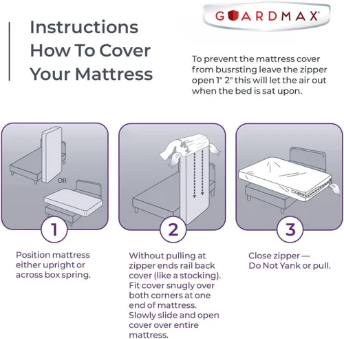 Miniatura 8 de Guardmax Funda de Colchón de Vinilo Resistente con Cremallera Tamaño Queen - Protector de Colchón Impermeable y Transpirable - Ropa de Cama