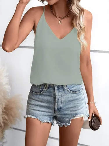 Miniatura 60 de Camiseta de chifón con tirantes delgados ajustables y cuello en V