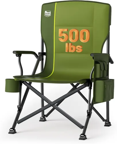 Miniatura 14 de TIMBER RIDGE Silla de camping plegable de gran tamaño, respaldo alto, resistente para adultos, soporta hasta 500 libras con soporte para tazas