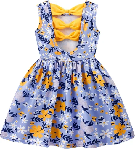 Miniatura 7 de Popshion Vestidos de verano para niñas con estampado de leopardo, vestido con lazo en la espalda, ropa de dinosaurio, sin mangas, para niños