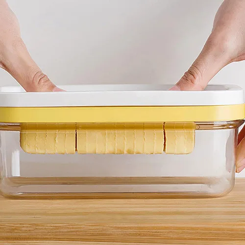 Miniatura 3 de Caja cortadora de mantequilla, plato de mantequilla de plástico con tapa, cortador de mantequilla de acero inoxidable, recipiente rectangular