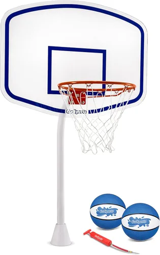 GoSports Juego de baloncesto de piscina enterrada Elite montado en la cubierta con borde regulador, 2 pelotas de baloncesto y bomba - Elige tu estilo